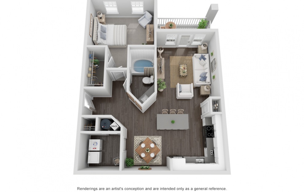 One Bedroom - F - 1 bedroom floorplan layout with 1 bath and 855 square feet.