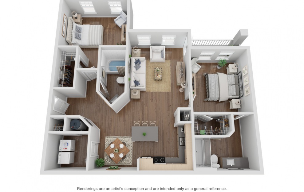 Two Bedroom - E - 2 bedroom floorplan layout with 2 baths and 1141 square feet.
