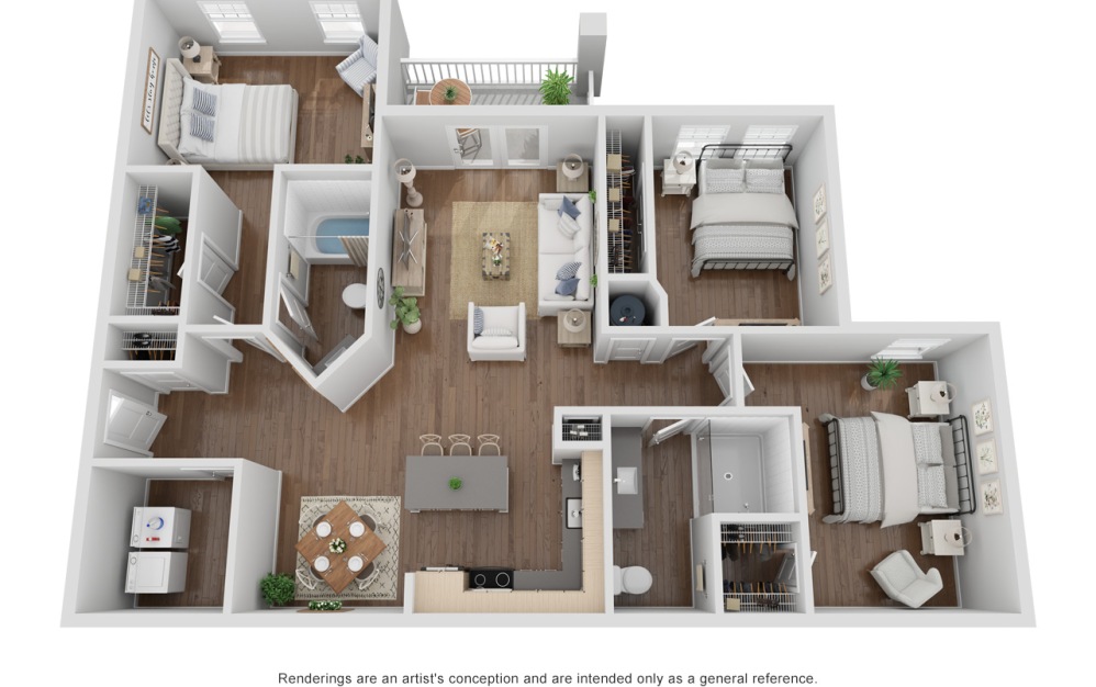 Three Bedroom  - 3 bedroom floorplan layout with 2 bathrooms and 1335 square feet (Floor 2)