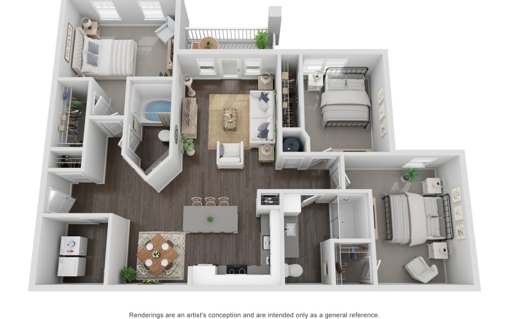 Three Bedroom  - 3 bedroom floorplan layout with 2 bathrooms and 1335 square feet (Floor 1)